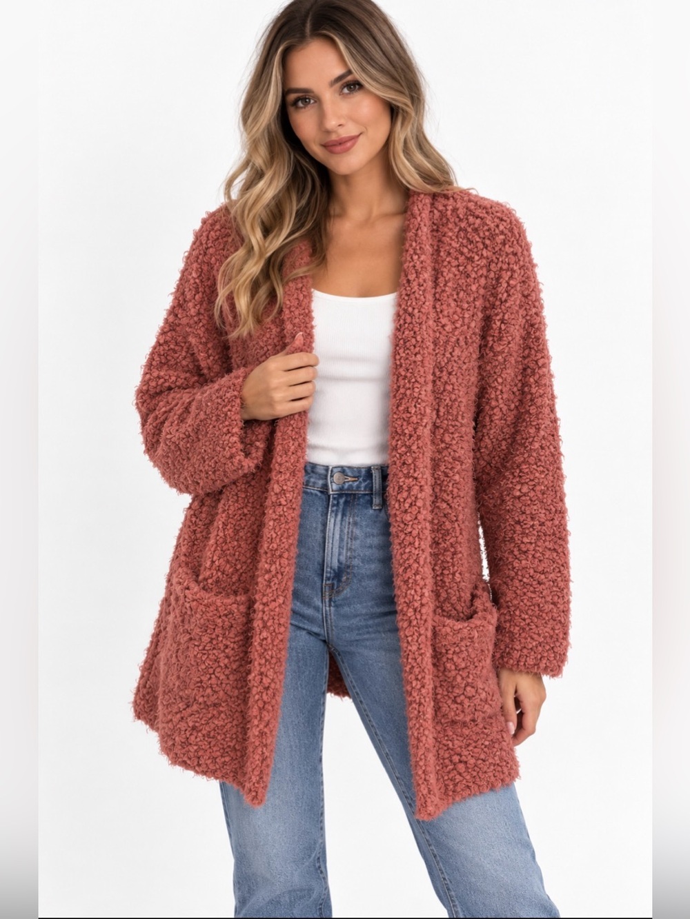 Threads & States Dusty Rose Cozy Chenille Cardigan Sweater Large